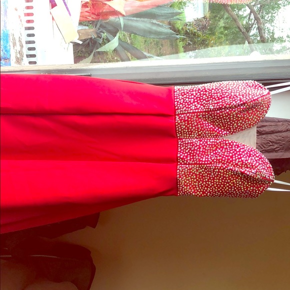 David's Bridal Dresses & Skirts - Red strapless Evening gown with pockets BRAND NEW